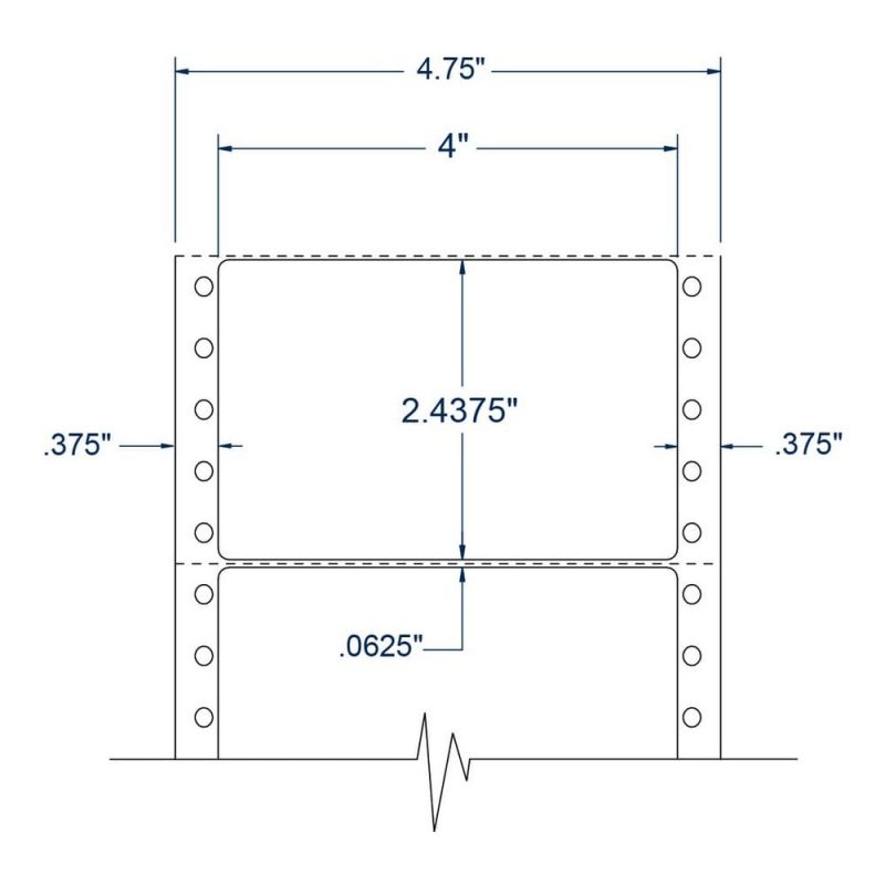 4" x 2.4375" One Across White General Purpose pinfeed Labels (2500 Labels Per Carton)