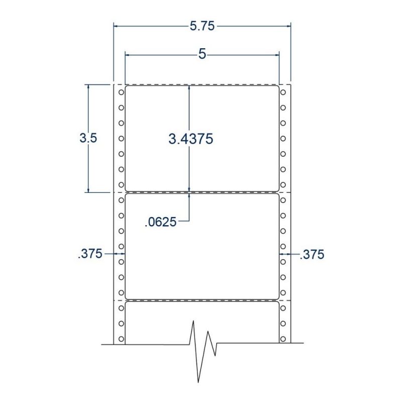 5" x 3.4375" One Across White pinfeed Shipping Labels (2500 Labels Per Carton)