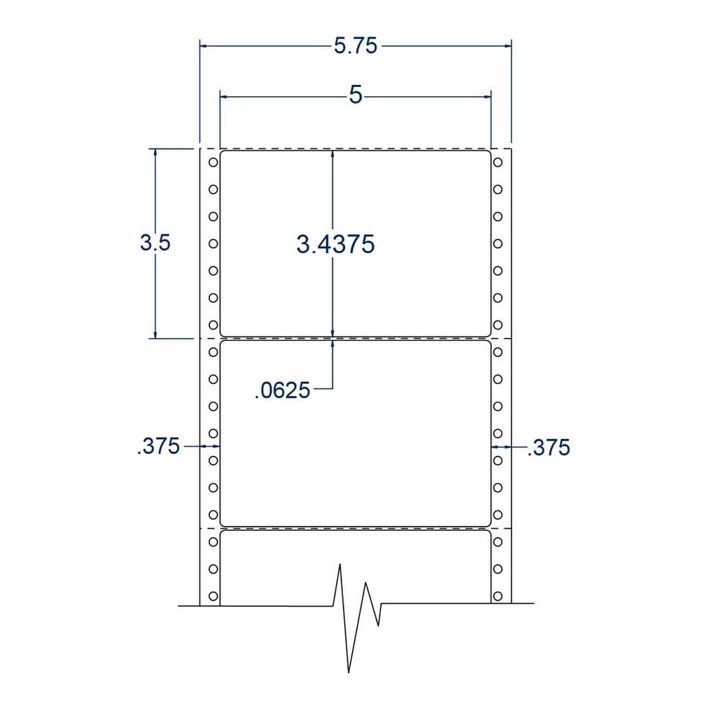 5" x 3.4375" One Across White pinfeed Shipping Labels (2500 Labels Per Carton)