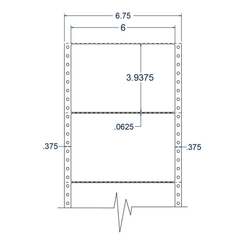 6" x 3.9375" One Across White pinfeed Shipping Labels (2500 Labels Per Carton)
