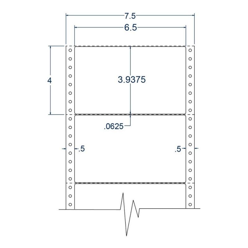 6.5" x 3.9375" One Across White pinfeed Shipping Labels (2500 Labels Per Carton)