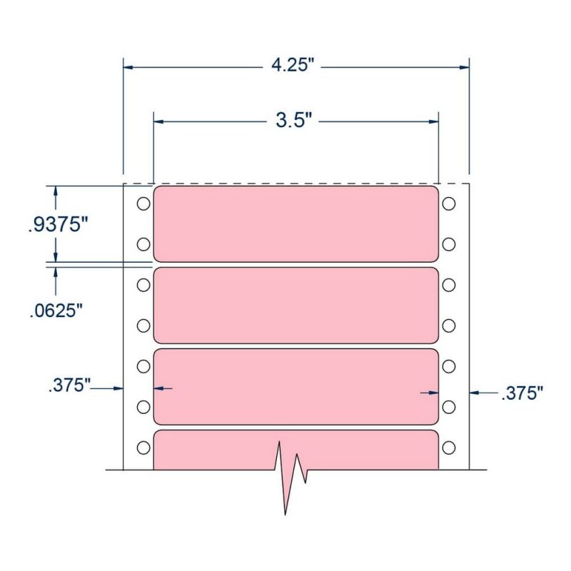 3.5" x 0.9375" One Across Pink pinfeed Address Labels (5000 Labels Per Carton)