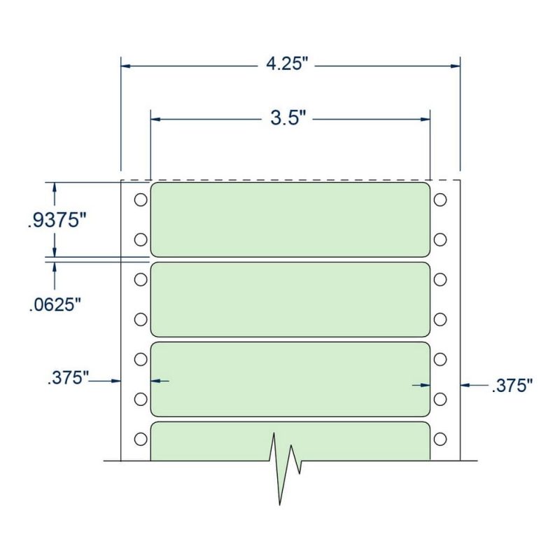 3.5" x 0.9375" One Across Green pinfeed Address Labels (5000 Labels Per Carton)