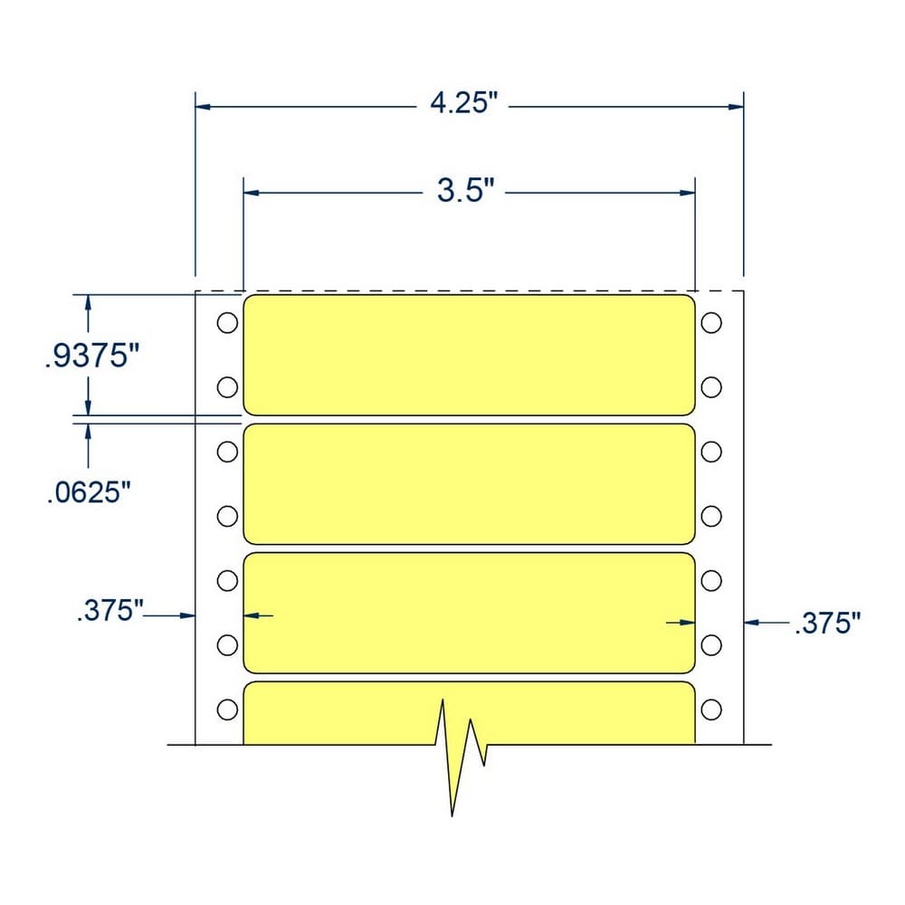 3.5" x 0.9375" One Across Yellow pinfeed Address Labels (5000 Labels Per Carton) - Image 2