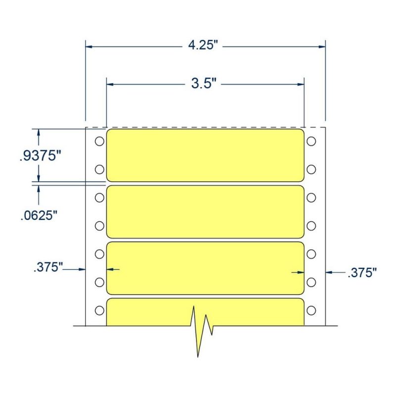 3.5" x 0.9375" One Across Yellow pinfeed Address Labels (5000 Labels Per Carton)