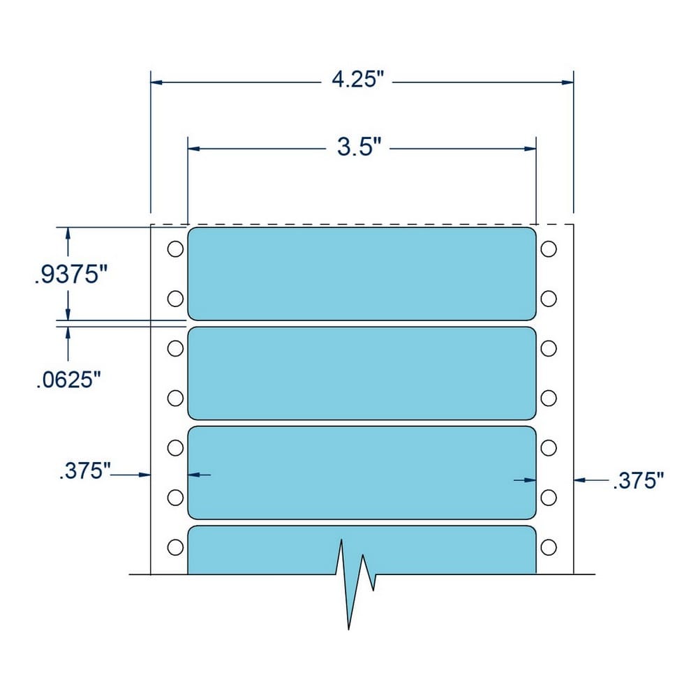 3.5" x 0.9375" One Across Blue pinfeed Address Labels (5000 Labels Per Carton) - Image 2
