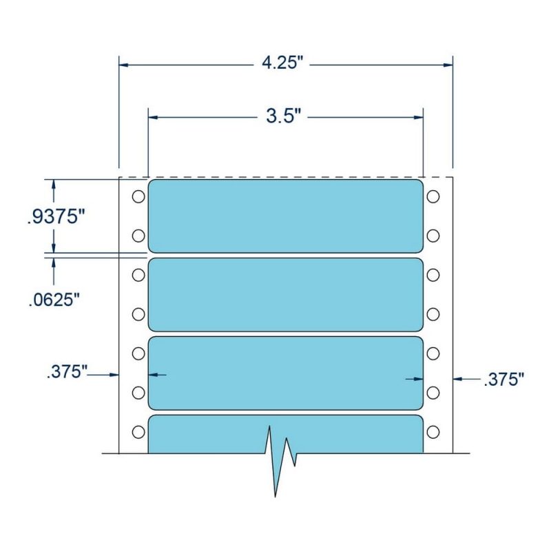 3.5" x 0.9375" One Across Blue pinfeed Address Labels (5000 Labels Per Carton)