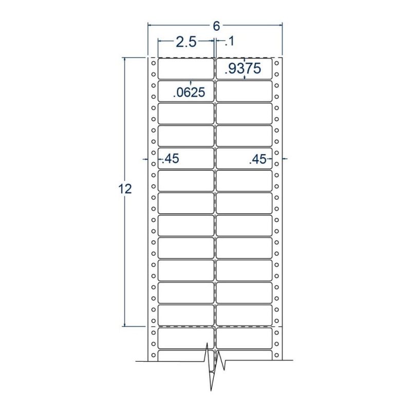 2.5" x 0.9375" Two Across White pinfeed Address Labels (10000 Labels Per Carton)