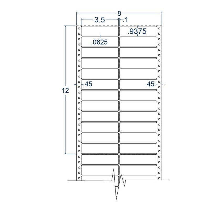 3.5" x 0.9375" Two Across White pinfeed Address Labels (10000 Labels Per Carton)
