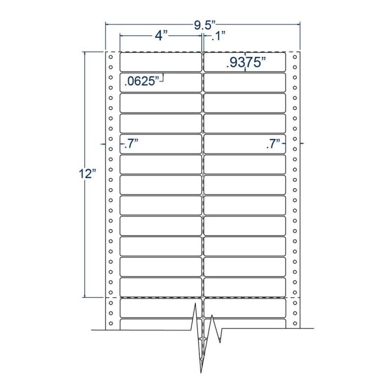 4" x 0.9375" Two Across White General Purpose pinfeed Labels (10000 Labels Per Carton)