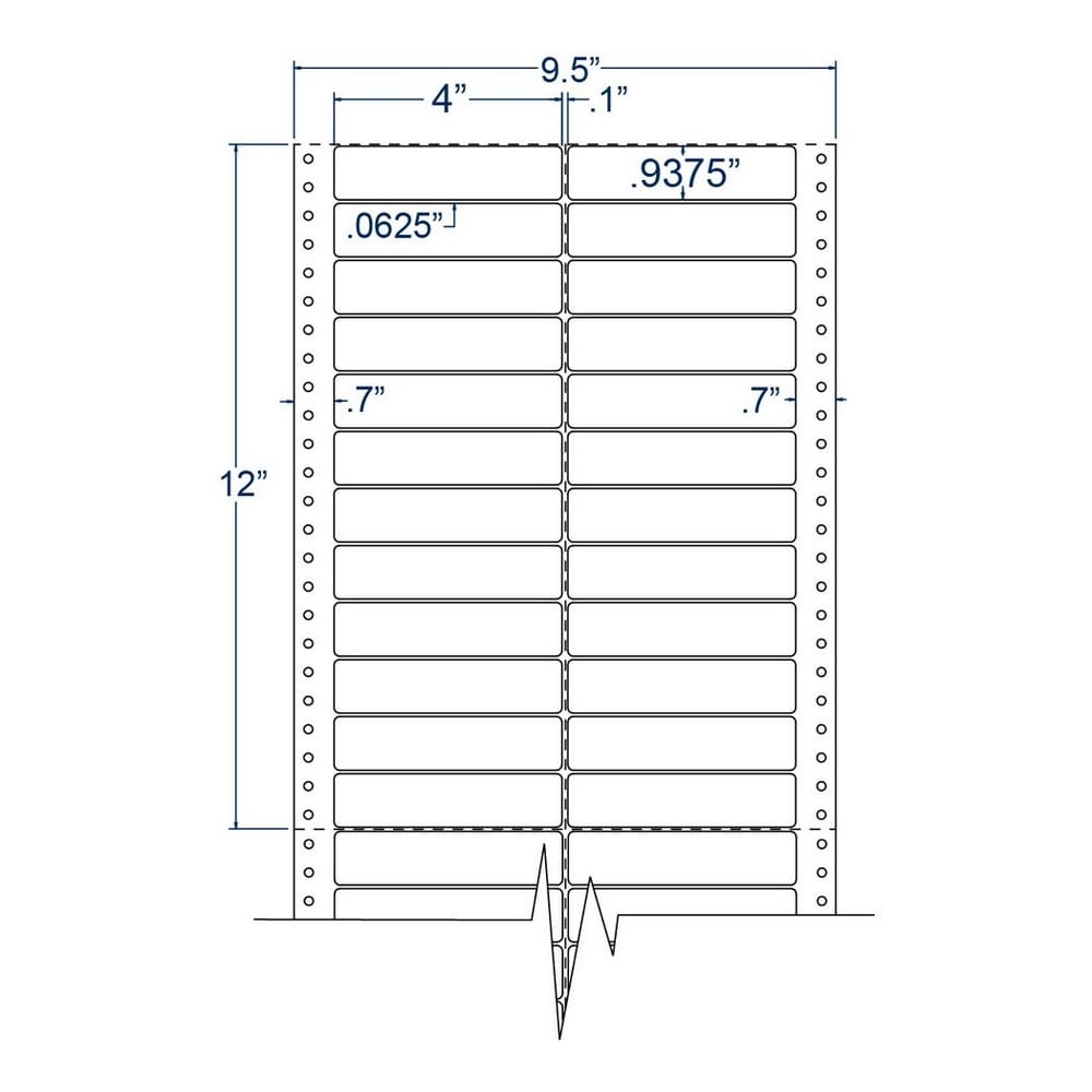 4" x 0.9375" Two Across White General Purpose pinfeed Labels (10000 Labels Per Carton)