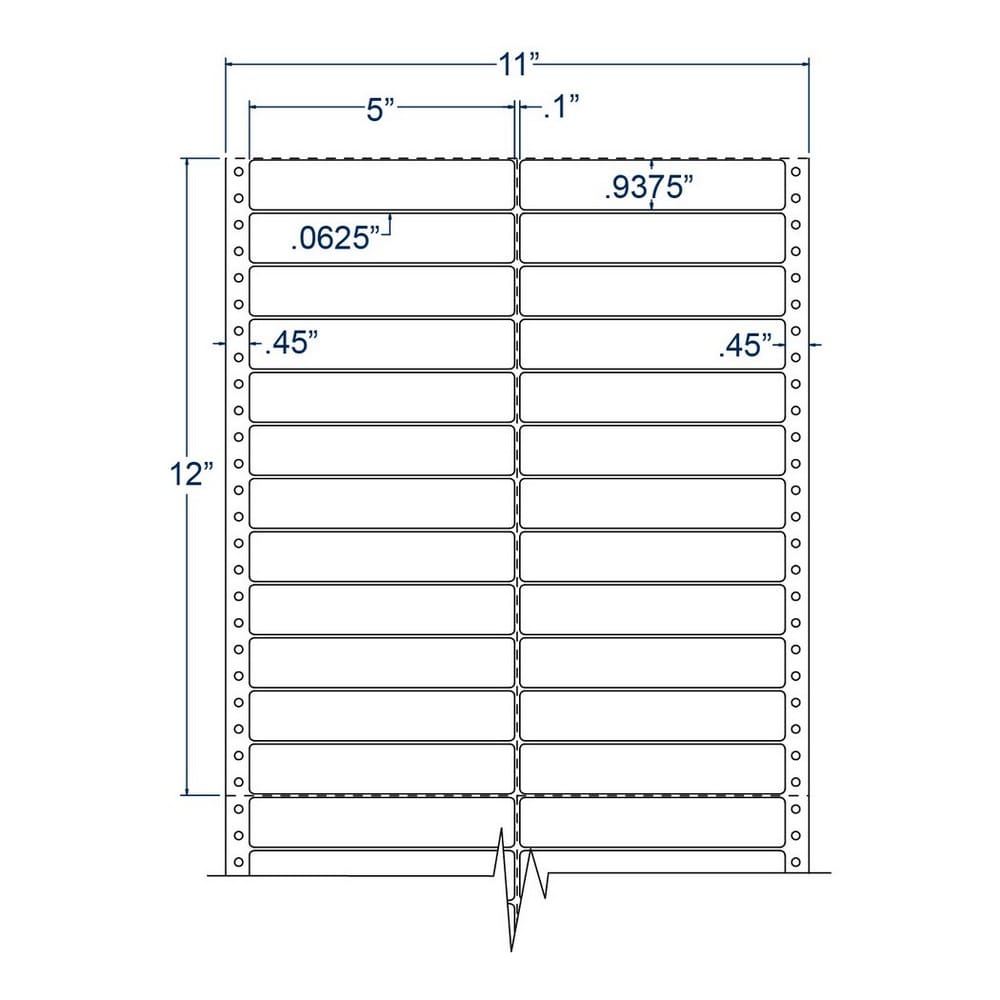 5" x 0.9375" Two Across White General Purpose pinfeed Labels (10000 Labels Per Carton) - Image 2