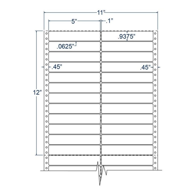 5" x 0.9375" Two Across White General Purpose pinfeed Labels (10000 Labels Per Carton)