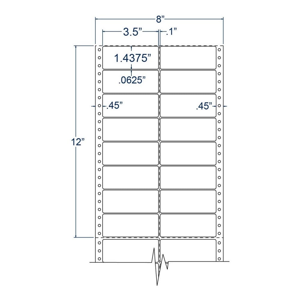 3.5" x 1.4375" Two Across White General Purpose pinfeed Labels (10000 Labels Per Carton) - Image 2