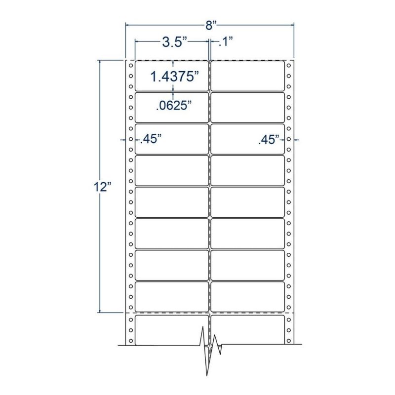3.5" x 1.4375" Two Across White General Purpose pinfeed Labels (10000 Labels Per Carton)