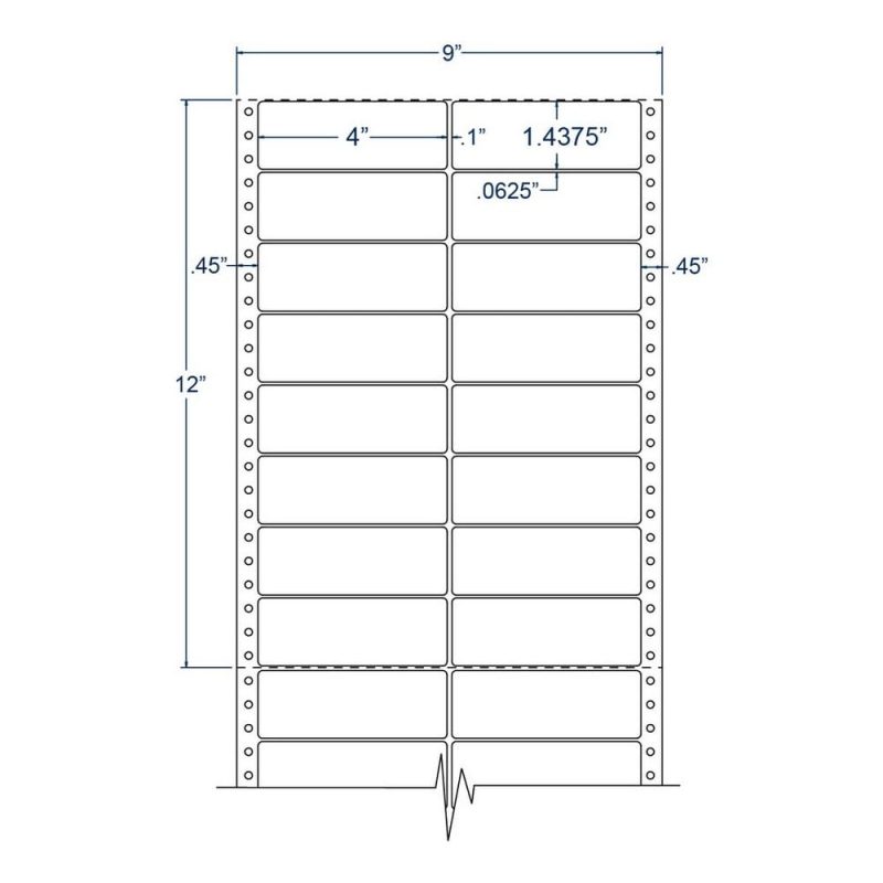 4" x 1.4375" Two Across White General Purpose pinfeed Labels (10000 Labels Per Carton)