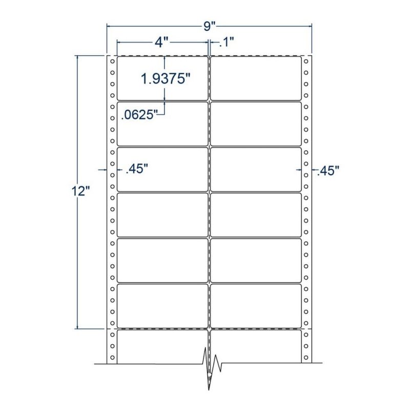 4" x 1.9375" Two Across White General Purpose pinfeed Labels (10000 Labels Per Carton)