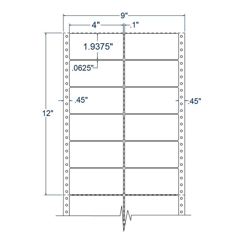 4" x 1.9375" Two Across White General Purpose pinfeed Labels (10000 Labels Per Carton)