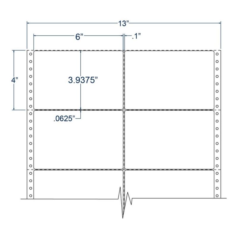 6" x 3.9375" Two Across White General Purpose pinfeed Labels (5000 Labels Per Carton)