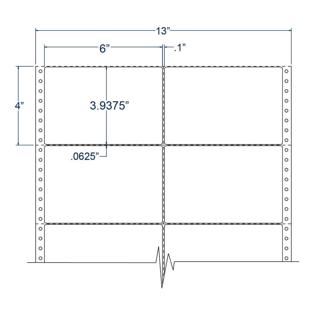 6" x 3.9375" Two Across White General Purpose pinfeed Labels (5000 Labels Per Carton)