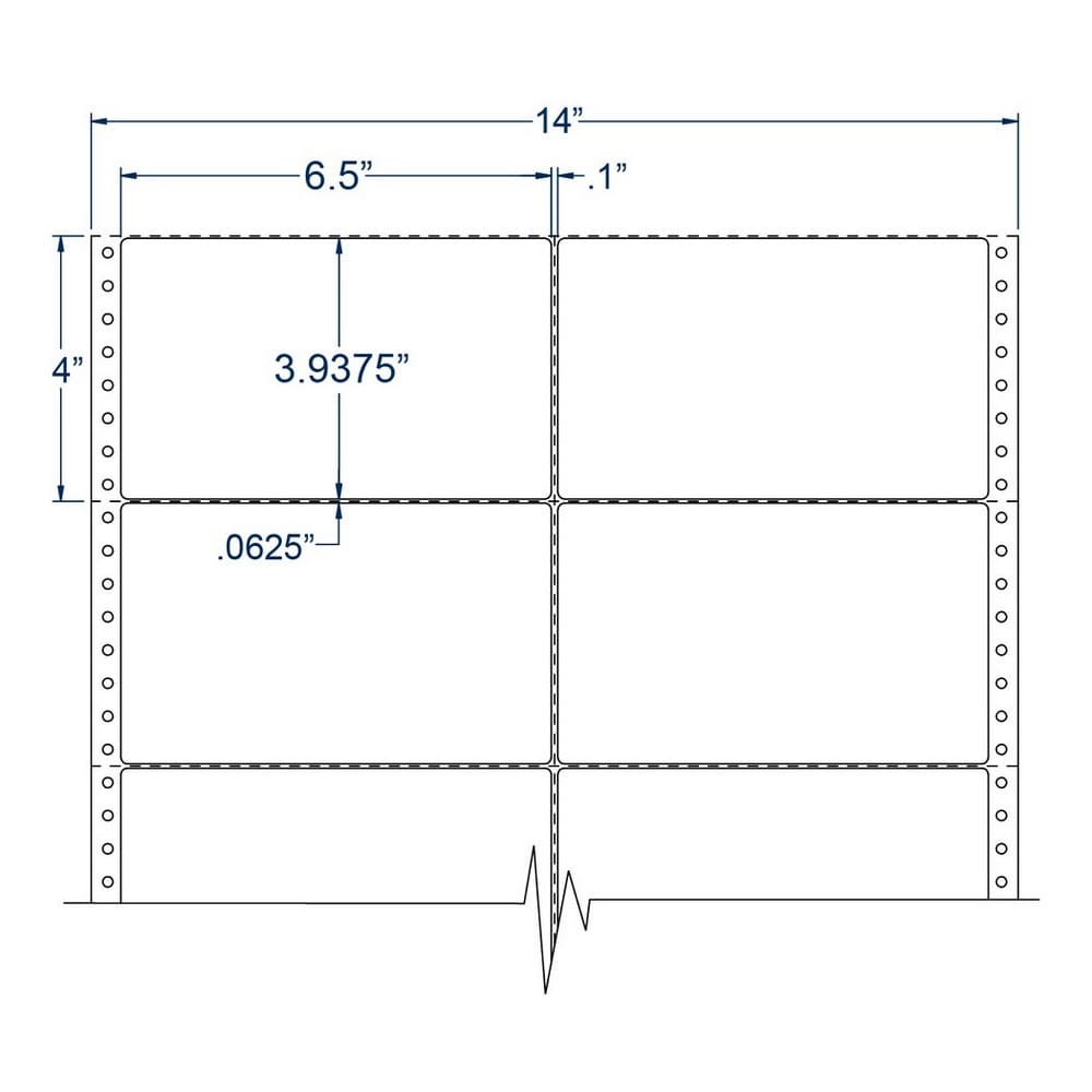 6.5" x 3.9375" Two Across White General Purpose pinfeed Labels (5000 Labels Per Carton) - Image 2