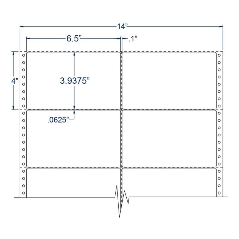 6.5" x 3.9375" Two Across White General Purpose pinfeed Labels (5000 Labels Per Carton)