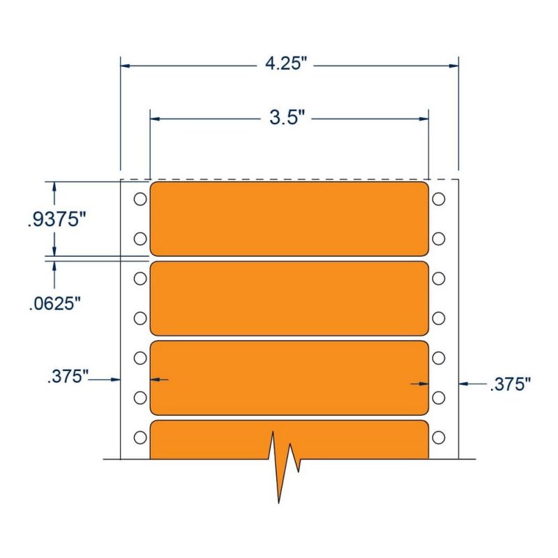 3.5" x 0.9375" One Across Orange pinfeed Address Labels (5000 Labels Per Carton)