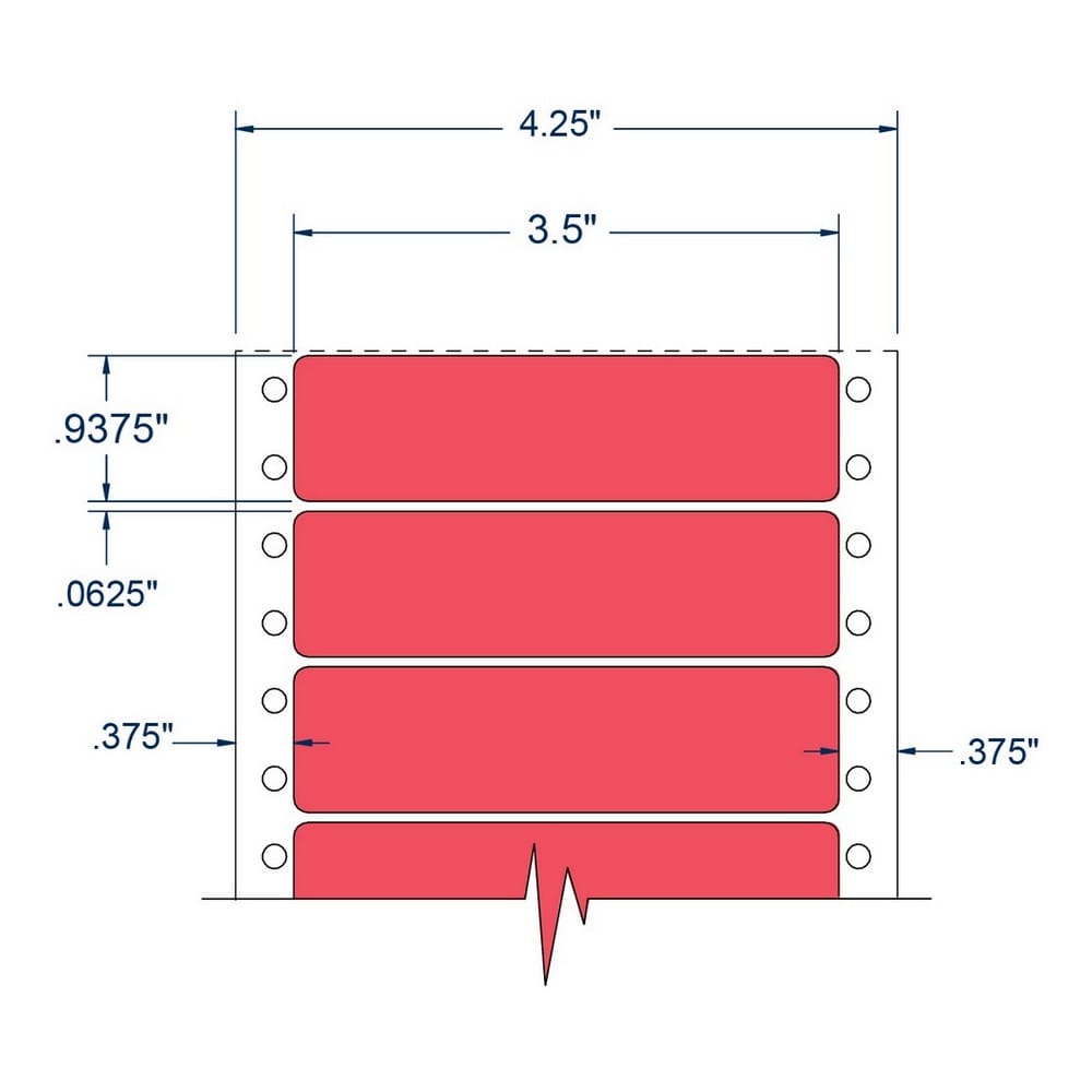 3.5" x 0.9375" One Across Red pinfeed Address Labels (5000 Labels Per Carton)