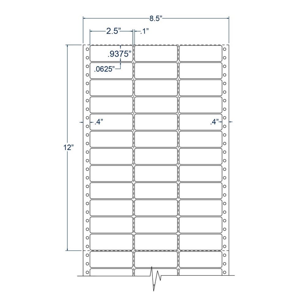 2.5" x 0.9375" Three Across White pinfeed Address Labels (15000 Labels Per Carton) - Image 2