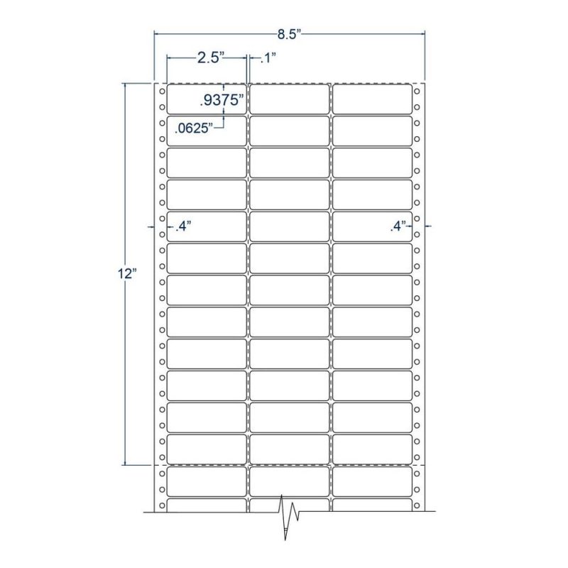 2.5" x 0.9375" Three Across White pinfeed Address Labels (15000 Labels Per Carton)