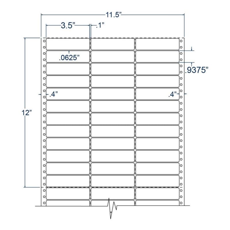 3.5" x 0.9375" Three Across White General Purpose pinfeed Labels (15000 Labels Per Carton)