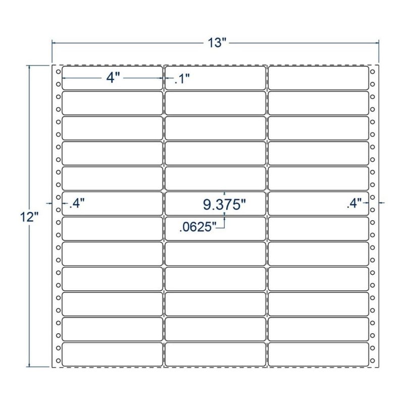 4" x 0.9375" Three Across White General Purpose pinfeed Labels (15000 Labels Per Carton)