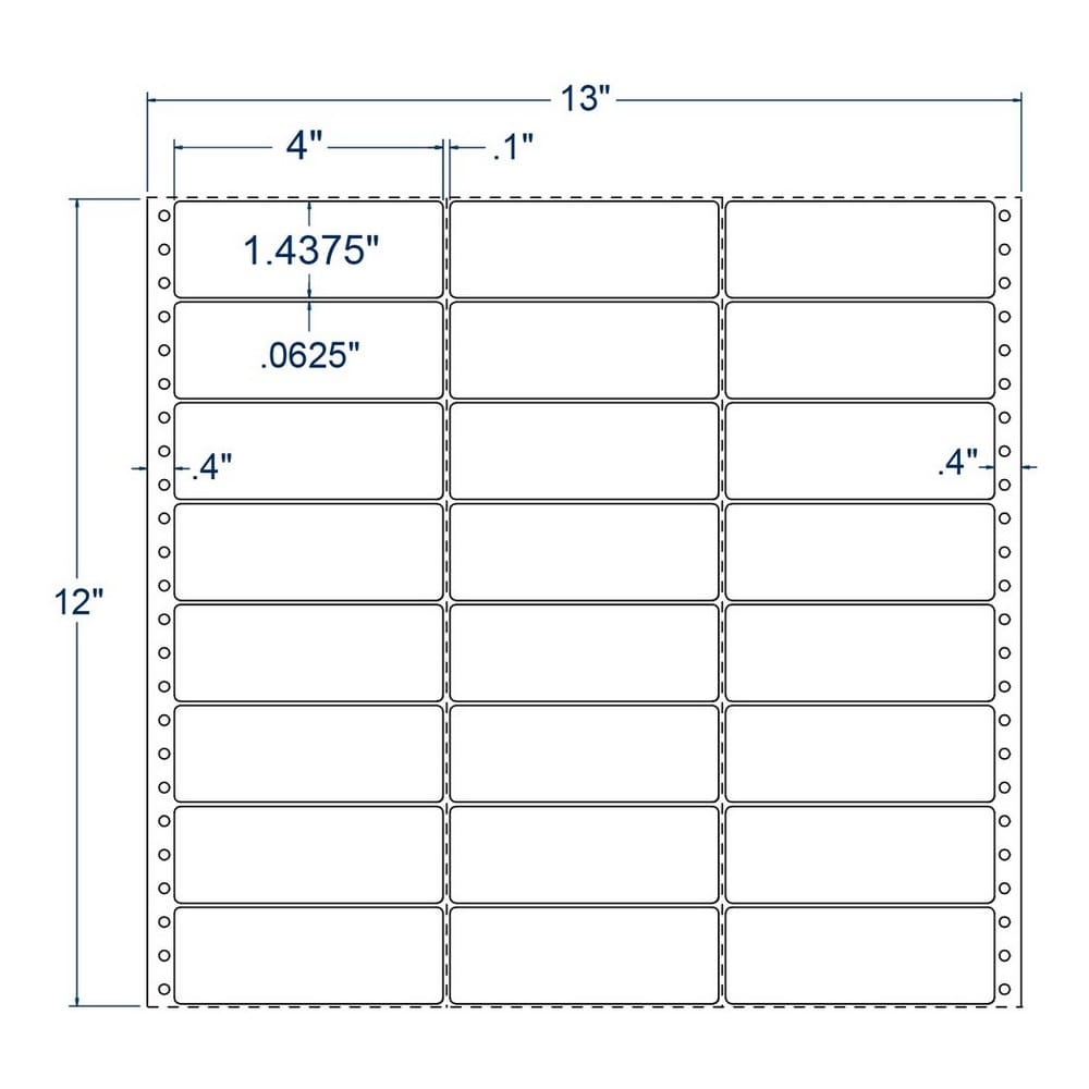 4" x 1.4375" Three Across White General Purpose pinfeed Labels (15000 Labels Per Carton) - Image 2