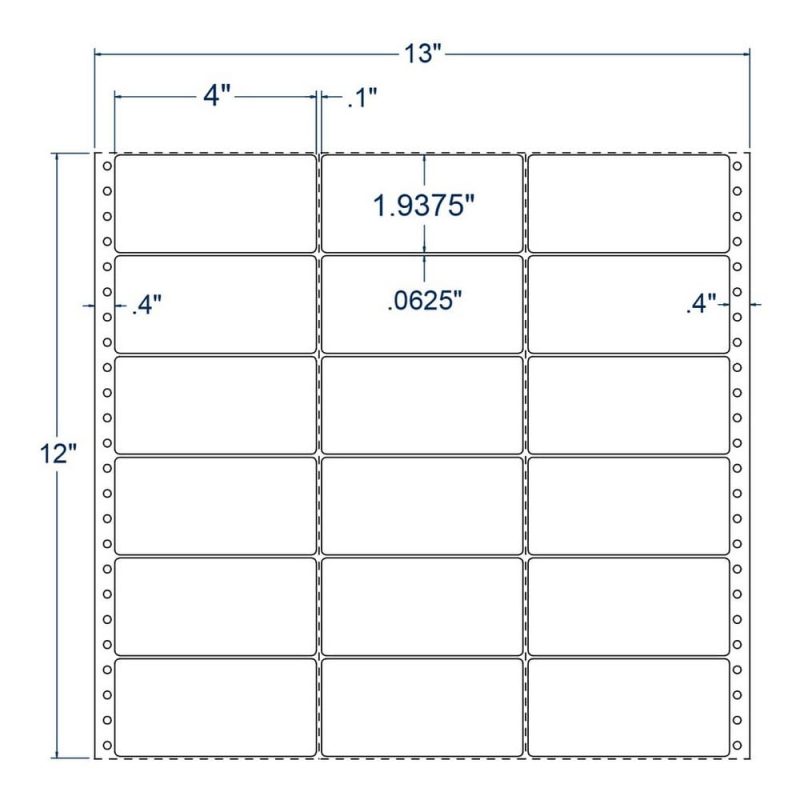 4" x 1.9375" Three Across White General Purpose pinfeed Labels (15000 Labels Per Carton)