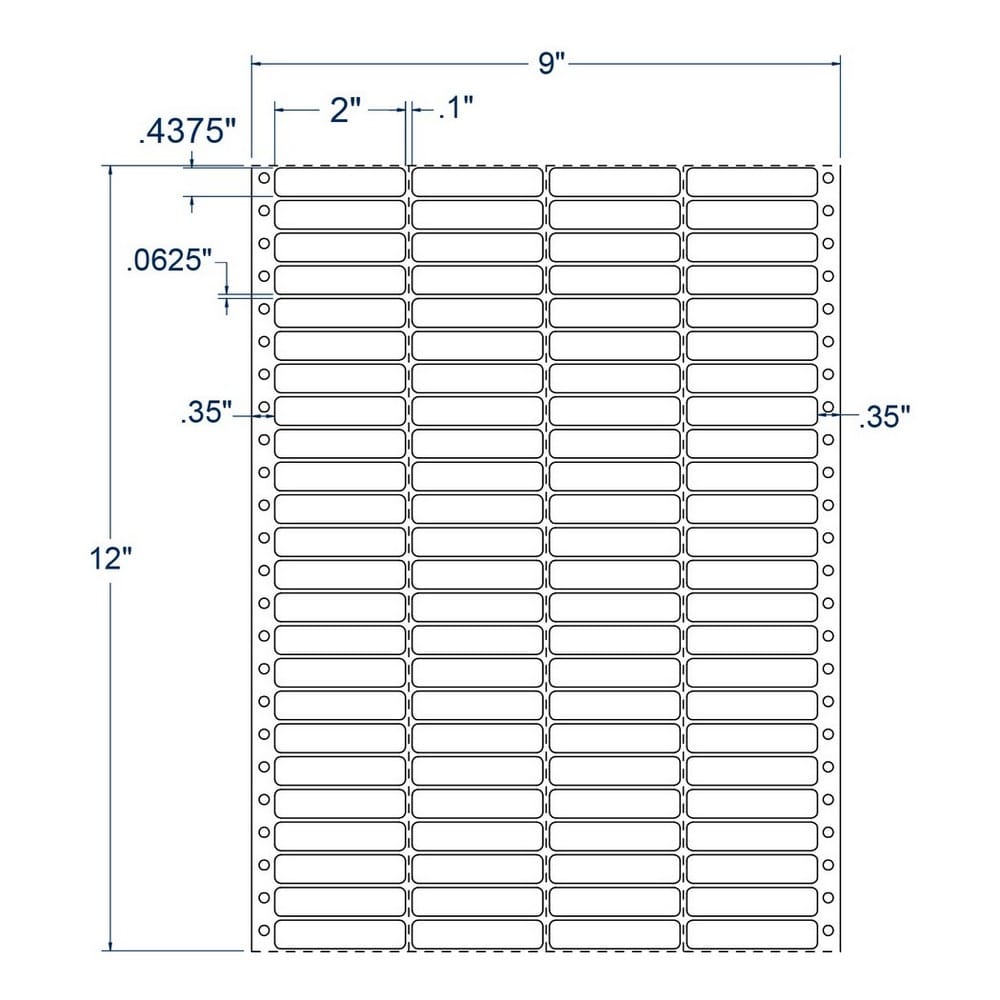 2" x 0.4375" Four Across White General Purpose pinfeed Labels (40000 Labels Per Carton) - Image 2