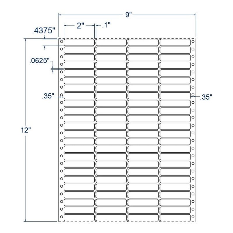 2" x 0.4375" Four Across White General Purpose pinfeed Labels (40000 Labels Per Carton)