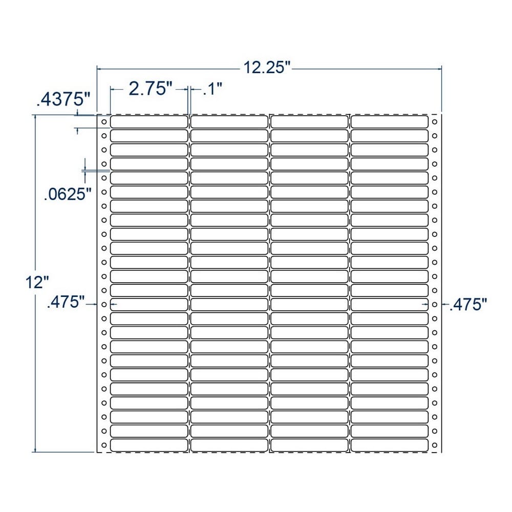 2.75" x 0.4375" Four Across White General Purpose pinfeed Labels (40000 Labels Per Carton) - Image 2