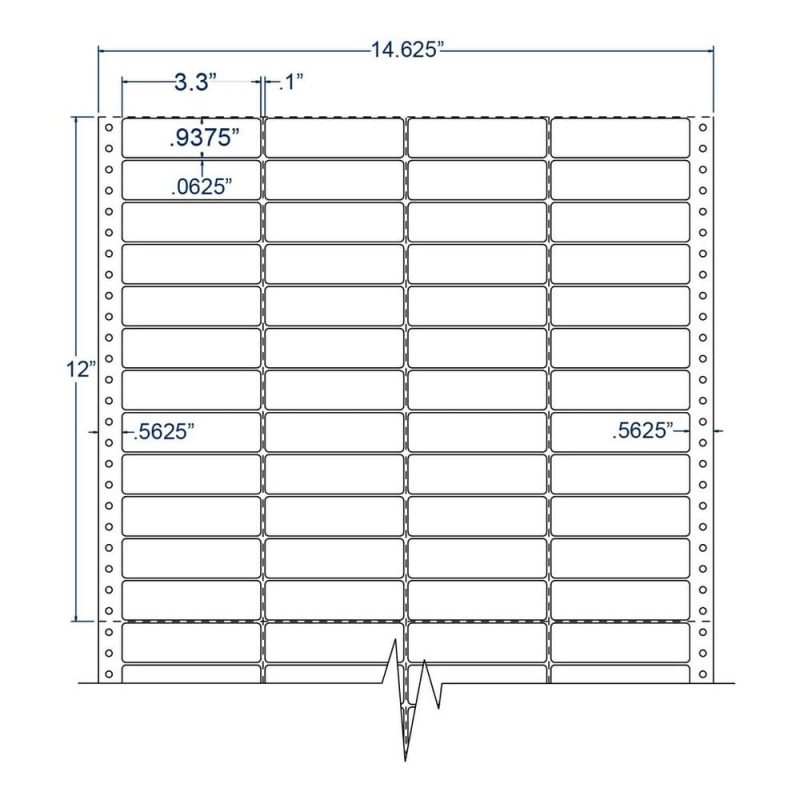 3.3" x 0.9375" Four Across White pinfeed Address Labels (20000 Labels Per Carton)