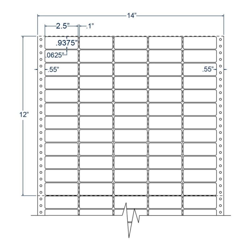 2.5" x 0.9375" Five Across White pinfeed Address Labels (25000 Labels Per Carton)