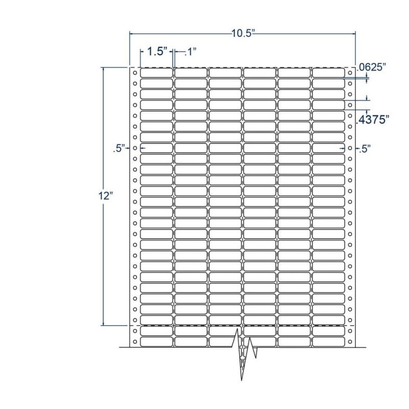 1.5" x 0.4375" Six Across White General Purpose pinfeed Labels (60000 Labels Per Carton)