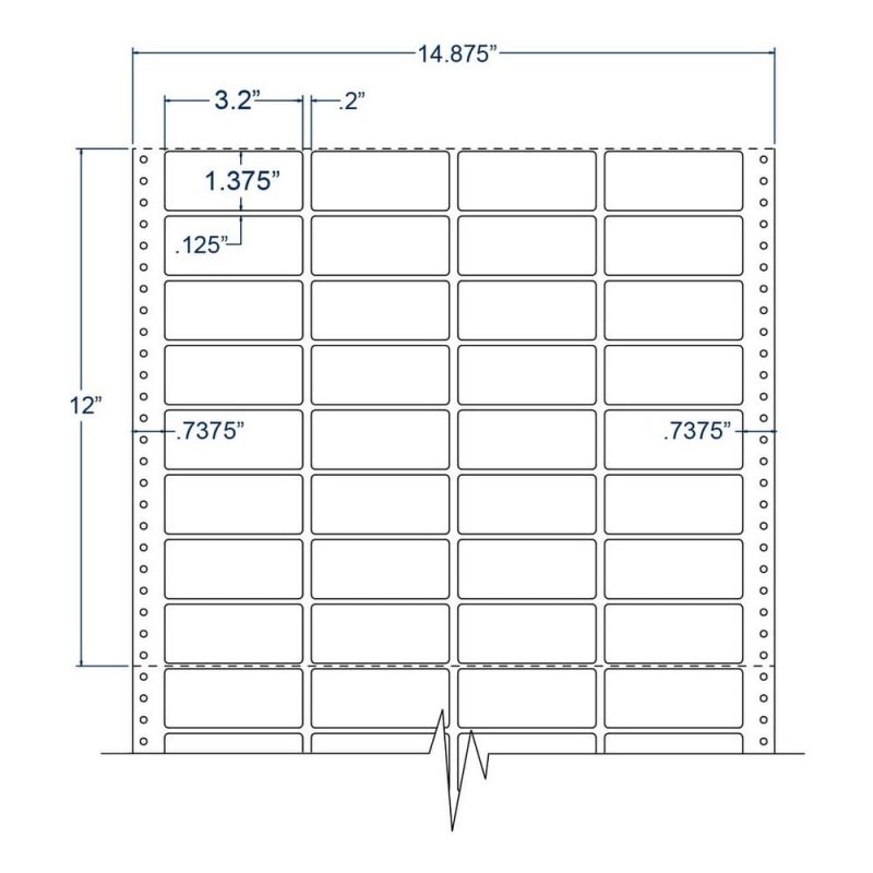 3.2" x 1.375" Four Across White pinfeed Cheshire Address Labels (20000 Labels Per Carton)