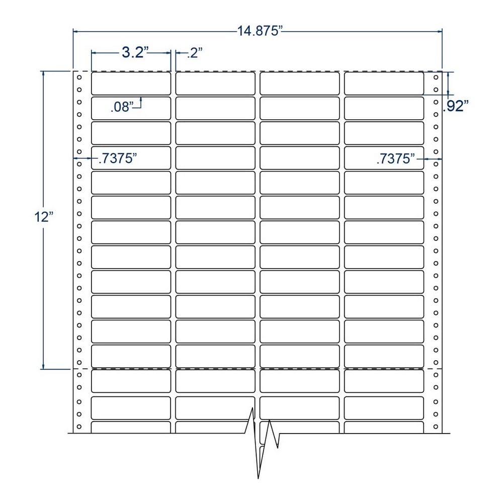 3.2" x 0.92" Four Across White pinfeed Cheshire Address Labels (40000 Labels Per Carton)