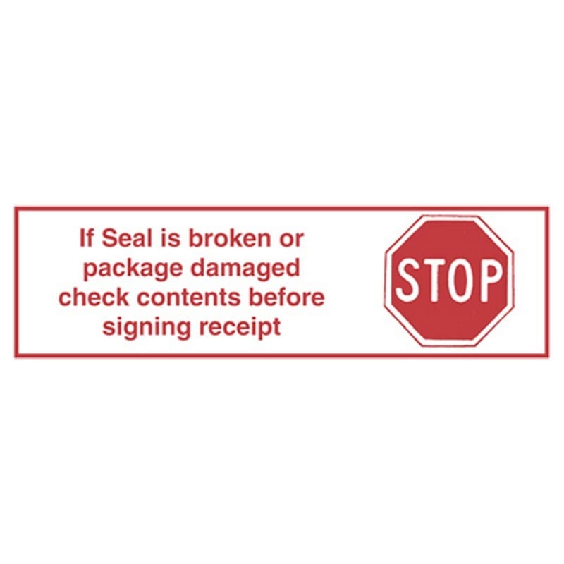 2" x 110 Yd 1.9 mil Polypropylene Hot Melt "STOP If Seal Broken..." Printed Tape (Case of 6 Rolls)