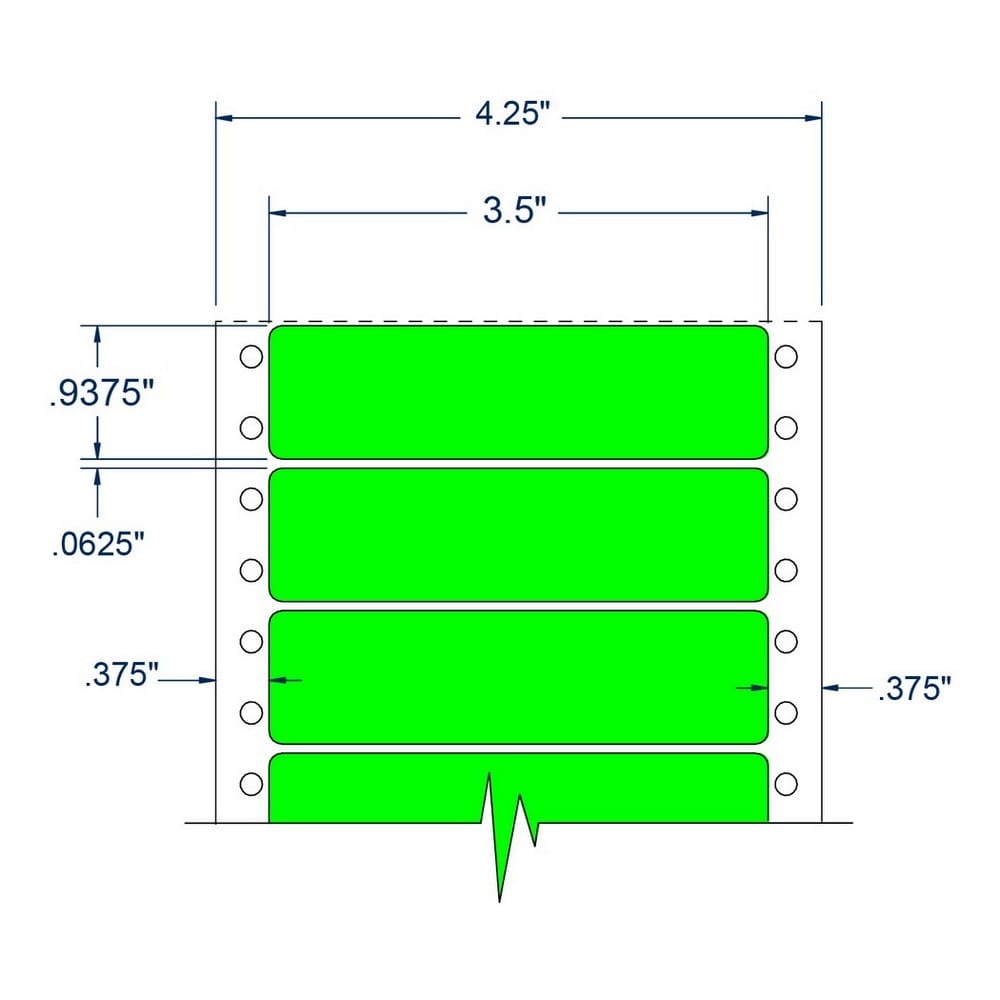3.5" x 0.9375" One Across Fluorescent Green pinfeed Address Labels (5000 Labels Per Carton) - Image 2