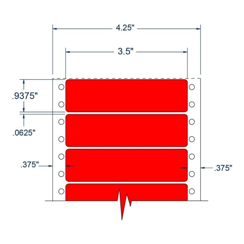 3.5" x 0.9375" One Across Fluorescent Red pinfeed Address Labels (5000 Labels Per Carton)