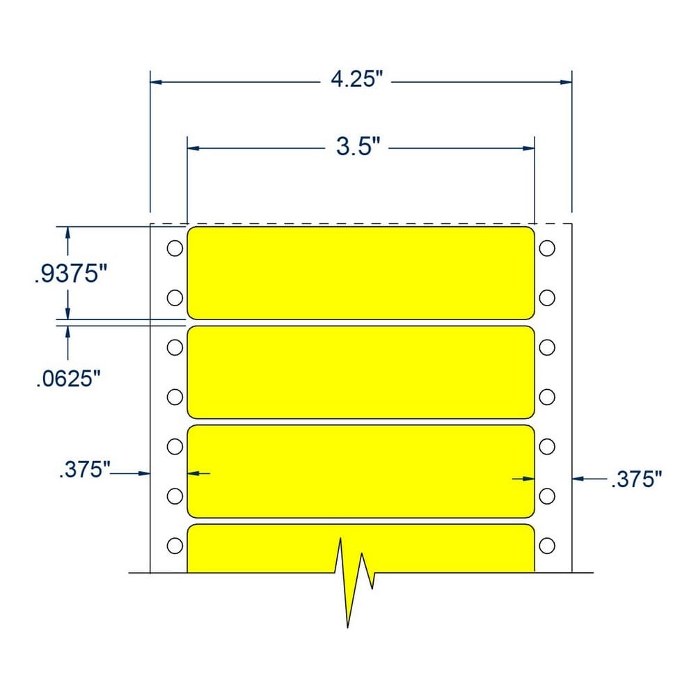 3.5" x 0.9375" One Across Fluorescent Yellow pinfeed Address Labels (5000 Labels Per Carton) - Image 2