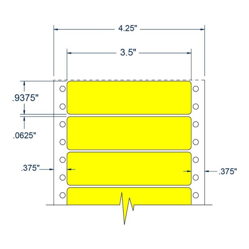 3.5" x 0.9375" One Across Fluorescent Yellow pinfeed Address Labels (5000 Labels Per Carton)