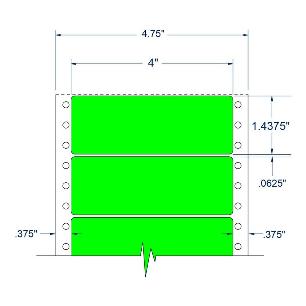 4" x 1.4375" One Across Fluorescent Green pinfeed Address Labels (5000 Labels Per Carton) - Image 2