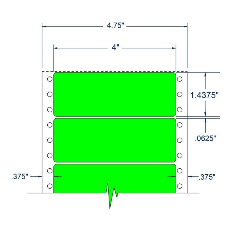 4" x 1.4375" One Across Fluorescent Green pinfeed Address Labels (5000 Labels Per Carton)