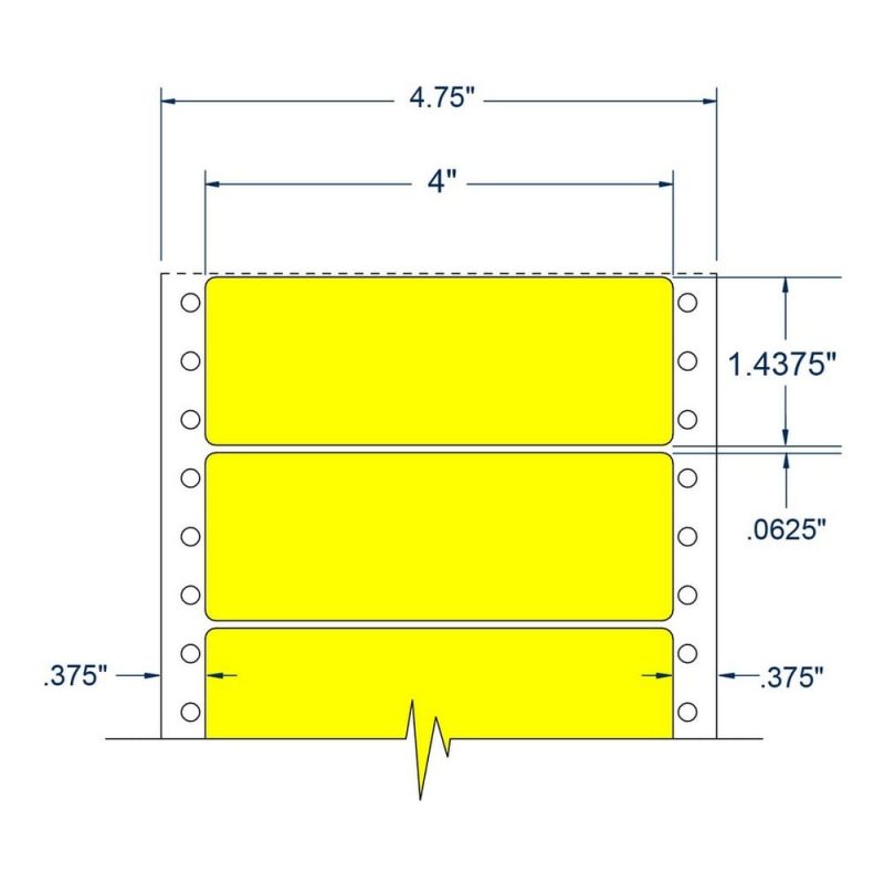 4" x 1.4375" One Across Fluorescent Yellow pinfeed Address Labels (5000 Labels Per Carton)